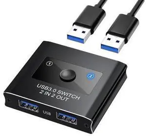 AUTYUE USB 3.0 Switch 2 in 2 Out, USB Switcher Selector for 2 Computers, Share Keyboard, Mouse, Printer, Scanner, KVM Switch Selector, Compatible with Windows, Mac, Linux, Includes 2 USB-A 3.0 Cables AUTYUE USB 3.0 Switch 2 in 2 Out, USB Switcher Selector for 2 Computers, Share Keyboard, Mouse, Printer, Scanner, KVM Switch Selector, Compatible with Windows, Mac, Linux, Includes 2 USB-A 3.0 Cables