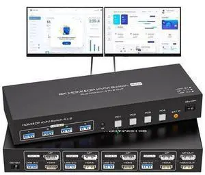 AUBEAMTO Dual Monitor HDMI+DP KVM Switch 4 Computers 2 Monitors 8K@60Hz 4K@120Hz 4 Port KVM Switches for 4 PC Share 4 USB 3.0 Devices Support Copy and Extend Mode, Remote Control and Power Adapter AUBEAMTO Dual Monitor HDMI+DP KVM Switch 4 Computers 2 Monitors 8K@60Hz 4K@120Hz 4 Port KVM Switches for 4 PC Share 4 USB 3.0 Devices Support Copy and Extend Mode, Remote Control and Power Adapter