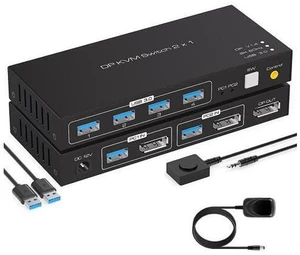 2 Port Displayport KVM Switch Support 8K60Hz 4K120Hz, USB 3.0 DP1.4 KVM Switch for 2 Computers Share 1 Monitor with 4 Port USB 3.0 Hub Includes Desktop Control and 2xUSB Cables 2 Port Displayport KVM Switch Support 8K60Hz 4K120Hz, USB 3.0 DP1.4 KVM Switch for 2 Computers Share 1 Monitor with 4 Port USB 3.0 Hub Includes Desktop Control and 2xUSB Cables