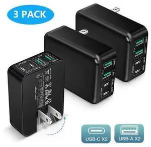 AUTYUE 3-Pack USB C Wall Charger Block, Flat USB C Charger, 40W 4-Port PD QC 3.0 Slim Fast Charging Block with Foldable Plug Type C Power Adapter Brick for i-Phone, Android Cell Phones, Tablet etc. AUTYUE 3-Pack USB C Wall Charger Block, Flat USB C Charger, 40W 4-Port PD QC 3.0 Slim Fast Charging Block with Foldable Plug Type C Power Adapter Brick for i-Phone, Android Cell Phones, Tablet etc.