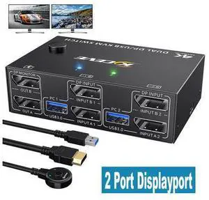 USB 3.0 Displayport KVM Switch 2 Monitors 2 Computers 8K @30Hz 4K@144Hz, Dual Monitor Displayport 1.4 KVM Switches 2 in 2 Out with 4 USB 3.0 Port for USB Device,Wired Remote and 4 Cables Included USB 3.0 Displayport KVM Switch 2 Monitors 2 Computers 8K @30Hz 4K@144Hz, Dual Monitor Displayport 1.4 KVM Switches 2 in 2 Out with 4 USB 3.0 Port for USB Device,Wired Remote and 4 Cables Included
