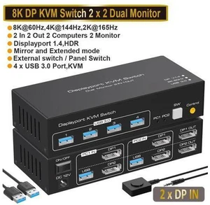 AUBEAMTO Displayport KVM Switch 2 Monitors 2 Computers 8K@60Hz 4K@120Hz Dual Monitor USB 3.0 DP KVM Switches for 4 USB3.0 Devices, Wired Extension Button,12V DC Adapter and 2 USB 3.0 Cables AUBEAMTO Displayport KVM Switch 2 Monitors 2 Computers 8K@60Hz 4K@120Hz Dual Monitor USB 3.0 DP KVM Switches for 4 USB3.0 Devices, Wired Extension Button,12V DC Adapter and 2 USB 3.0 Cables