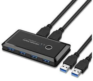 USB Sharing Switch for 2 Computers Sharing 4 USB 3.0 Ports, KVM Switches Adapter Hub for PC, Printer, U-disk, Mouse, Keyboard with One Button Swapping and 2 USB3.0 Cable, Black USB Sharing Switch for 2 Computers Sharing 4 USB 3.0 Ports, KVM Switches Adapter Hub for PC, Printer, U-disk, Mouse, Keyboard with One Button Swapping and 2 USB3.0 Cable, Black