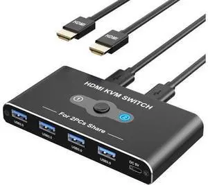 2 Port HDMI KVM Switch 4K@60Hz, KVM Switches with 4 USB 3.0 Data Ports, HDMI KVM Switch 2 PC 1 Monitor Share Mouse, Keyboard, Printer, Include 2 HD-MI cables, 2 USB-A cable, 1 USB-C Cable 2 Port HDMI KVM Switch 4K@60Hz, KVM Switches with 4 USB 3.0 Data Ports, HDMI KVM Switch 2 PC 1 Monitor Share Mouse, Keyboard, Printer, Include 2 HD-MI cables, 2 USB-A cable, 1 USB-C Cable