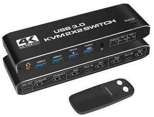 HDMI KVM Switch 2 Monitors 2 Computers 4K 60HZ, 2 PC 2 Monitor Switch, HDMI KVM Switch Dual Monitor, USB Switch 2 in 2 Out with Cables, Support USB 3.0,HDCP2.2, Hotkey,Extended And Mirror Display HDMI KVM Switch 2 Monitors 2 Computers 4K 60HZ, 2 PC 2 Monitor Switch, HDMI KVM Switch Dual Monitor, USB Switch 2 in 2 Out with Cables, Support USB 3.0,HDCP2.2, Hotkey,Extended And Mirror Display