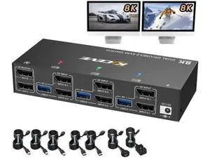 Dual Monitor Displayport KVM Switch 8K@30Hz 4K@144Hz, USB 3.0 KVM Switches 3 Computers 2 Monitors Displayport 1.4 with 4 USB 3.0 Ports for USB Devices, DP Monitor Switch for 3 PCs, with Wired Remote Dual Monitor Displayport KVM Switch 8K@30Hz 4K@144Hz, USB 3.0 KVM Switches 3 Computers 2 Monitors Displayport 1.4 with 4 USB 3.0 Ports for USB Devices, DP Monitor Switch for 3 PCs, with Wired Remote