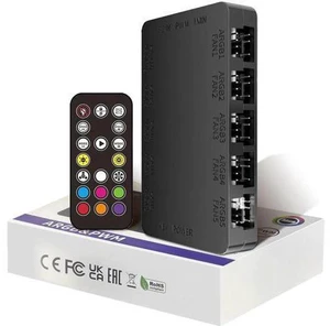 ARGB Fan Hub, 10-Port 4 Pin Fan Controller PC, 5V-3Pin, Magnetic Suction, SATA Power Input, RF Remote & Chassis Key Control, Support 10 ARGB PWM Fans Splitter, Black ARGB Fan Hub, 10-Port 4 Pin Fan Controller PC, 5V-3Pin, Magnetic Suction, SATA Power Input, RF Remote & Chassis Key Control, Support 10 ARGB PWM Fans Splitter, Black