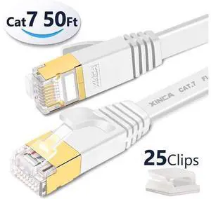 Cat 7 Flat Ethernet Cable 50ft White,High Speed 10GB Shielded (STP) LAN Internet Network Cable-XINCA Ethernet Patch Computer Cable with Snagless Rj45 Connectors - 50 feet White (15.2 Meters) Cat 7 Flat Ethernet Cable 50ft White,High Speed 10GB Shielded (STP) LAN Internet Network Cable-XINCA Ethernet Patch Computer Cable with Snagless Rj45 Connectors - 50 feet White (15.2 Meters)
