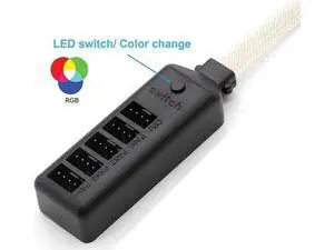 PWM Fan Hub w/ LED RGB Colorful Switch,1 to 5 Sleeved PWM Fan Splitter Hub Adapter Cable for 12V Desktop Computer Cooler Case Fans 4-Pin & 3-Pin - 1.3ft PWM Fan Hub w/ LED RGB Colorful Switch,1 to 5 Sleeved PWM Fan Splitter Hub Adapter Cable for 12V Desktop Computer Cooler Case Fans 4-Pin & 3-Pin - 1.3ft