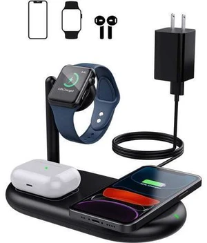 3 in 1 Wireless Charger Qi Fast Charging Station Dock Stand fit iPhone 13/12 Pro Max 12mini/11/11Pro/SE/X/XR/8, iWatch 6/5/4/3/2, Airpods Pro/2/1, Samsung Buds with Adapter 3 in 1 Wireless Charger Qi Fast Charging Station Dock Stand fit iPhone 13/12 Pro Max 12mini/11/11Pro/SE/X/XR/8, iWatch 6/5/4/3/2, Airpods Pro/2/1, Samsung Buds with Adapter