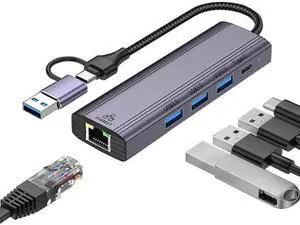 WISDUM USB C HUB, 5 in 1 USB-C/USB 3.0 Dual Adapter Docking Station, with USB Port, USB-C Port/PD, Gigabit Ethernet, Multi-Port USB C Adapter Type C Laptops Dock Dongle Compatible for Mac-Book Pro Air WISDUM USB C HUB, 5 in 1 USB-C/USB 3.0 Dual Adapter Docking Station, with USB Port, USB-C Port/PD, Gigabit Ethernet, Multi-Port USB C Adapter Type C Laptops Dock Dongle Compatible for Mac-Book Pro Air