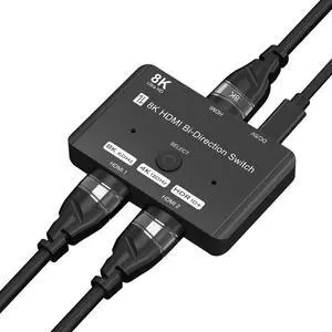 HDMI 2.1 Bi-Directional Switch Ultra HD 8K HDMI Switcher 2 in 1 Out/ 1 in 2 Out HDMI Switch Supports 8K@60Hz/ 4K@120Hz 48Gbps Compatible with Switch/Switch OLED PS5/4 Xbox Roku Apple TV Fire TV Stick HDMI 2.1 Bi-Directional Switch Ultra HD 8K HDMI Switcher 2 in 1 Out/ 1 in 2 Out HDMI Switch Supports 8K@60Hz/ 4K@120Hz 48Gbps Compatible with Switch/Switch OLED PS5/4 Xbox Roku Apple TV Fire TV Stick