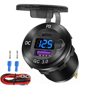 12V USB C Aluminum Car Charger Socket, 12 Volt Outlet, PD 20W and Quick Charge 3.0 18W Car USB Port Waterproof with Voltmeter & Power Switch, Suitable for Marine Truck Motorcycle Boat Golf cart RV 12V USB C Aluminum Car Charger Socket, 12 Volt Outlet, PD 20W and Quick Charge 3.0 18W Car USB Port Waterproof with Voltmeter & Power Switch, Suitable for Marine Truck Motorcycle Boat Golf cart RV
