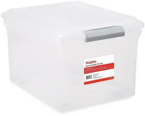 Staples Store & Slide Hanging File Box, Latch Lid, Letter/Legal Size, Clear Staples Store & Slide Hanging File Box, Latch Lid, Letter/Legal Size, Clear