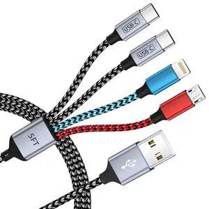 Dual Type-C USB Multi Charging Cable with 2 USB-C/IP/Micro Port, 4 in 1 Chargers for Multiple Devices, Travel Essentials USB Cable Phone Charger Cord for iPhone 17 16 15 14/Android/Tablet/iPad(5FT) Dual Type-C USB Multi Charging Cable with 2 USB-C/IP/Micro Port, 4 in 1 Chargers for Multiple Devices, Travel Essentials USB Cable Phone Charger Cord for iPhone 17 16 15 14/Android/Tablet/iPad(5FT)