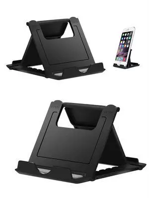 Portable Cell Phone Stand Holder for Desk, 2 Pack Foldable Pocket-Sized Adjustable Mount, Universal Desktop Kickstand Compatible with iPhone, iPad, Kindle & Android Devices - Black & Black Portable Cell Phone Stand Holder for Desk, 2 Pack Foldable Pocket-Sized Adjustable Mount, Universal Desktop Kickstand Compatible with iPhone, iPad, Kindle & Android Devices - Black & Black
