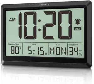 10.6 Inch Digital Wall Clock, Battery Operated Large Display Clock, Digital Calendar with Indoor Temperature/Humidity/Date/Day, Auto DST for Classroom, Livingroom, Office(No Backlight) 10.6 Inch Digital Wall Clock, Battery Operated Large Display Clock, Digital Calendar with Indoor Temperature/Humidity/Date/Day, Auto DST for Classroom, Livingroom, Office(No Backlight)