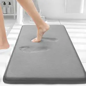 Memory Foam Bath Mat 30x20, Extra Soft and Absorbent Bathroom Mats, Non Slip Washable Carpet for Floor, Shower and Tub, Grey Memory Foam Bath Mat 30x20, Extra Soft and Absorbent Bathroom Mats, Non Slip Washable Carpet for Floor, Shower and Tub, Grey