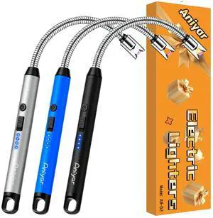 3 Pack Electric Lighter with 360° Flexible Neck & LED Display, Birthday Gifts for Women Mom Men Wife, USB Arc Long Candle Lighters for Candle Black/Silver/Blue 3 Pack Electric Lighter with 360° Flexible Neck & LED Display, Birthday Gifts for Women Mom Men Wife, USB Arc Long Candle Lighters for Candle Black/Silver/Blue