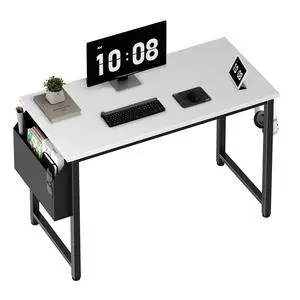 Computer Desk White Writing Table for Small Spaces Home Office 39 Inch Modern Study PC Desk with Storage Bag Hook, White Black Computer Desk White Writing Table for Small Spaces Home Office 39 Inch Modern Study PC Desk with Storage Bag Hook, White Black