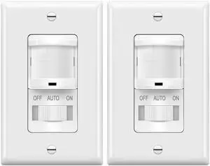 In-Wall PIR Motion Sensor Light Switch, Single Pole Occupancy Sensor Switch, Motion Sensor Switch, Need Neutral Wire, Wall Plate Included, On/Off Override, 4A, 500W, TSOS5-W, White, 2 Pack In-Wall PIR Motion Sensor Light Switch, Single Pole Occupancy Sensor Switch, Motion Sensor Switch, Need Neutral Wire, Wall Plate Included, On/Off Override, 4A, 500W, TSOS5-W, White, 2 Pack