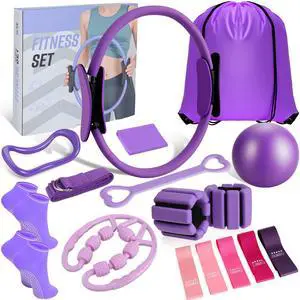 Pilates Ring and Ball Set, Home Pilates Equipment for Women with Resistance Bands, 12'' Magic Circle, 9.8'' Ball, for Strength, Toning and Flexibility, Fitness Essentials Starter Accessories (Purple) Pilates Ring and Ball Set, Home Pilates Equipment for Women with Resistance Bands, 12'' Magic Circle, 9.8'' Ball, for Strength, Toning and Flexibility, Fitness Essentials Starter Accessories (Purple)