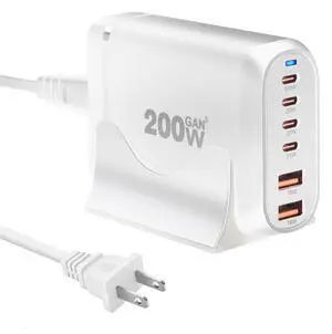 200W USB C Charger, 6 Ports USB C Fast Charging Station, GaN III PD QC Desktop Charger Block for Multiple Devices, Compatible with MacBook, DELL, Tablet iPad, iPhone, Samsung Galaxy, White 200W USB C Charger, 6 Ports USB C Fast Charging Station, GaN III PD QC Desktop Charger Block for Multiple Devices, Compatible with MacBook, DELL, Tablet iPad, iPhone, Samsung Galaxy, White