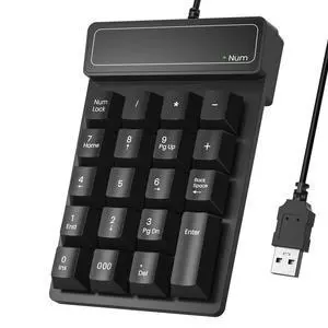 Wired USB Numeric Keypad 19 Key Number Pad Keyboard, Portable Financial Accounting Keyboard for Laptop PC Computer Notebook, Big Print Letters - Black Wired USB Numeric Keypad 19 Key Number Pad Keyboard, Portable Financial Accounting Keyboard for Laptop PC Computer Notebook, Big Print Letters - Black