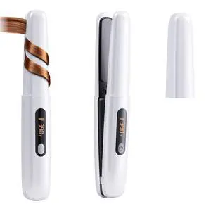 Cordless Hair Straightener Curler 2 in 1 Ceramic Flat Iron Mini Portable Fast Heating 30s 4500mAh Battery 4 Temp Adjustments LCD Display USB Rechargeable for Women Men with Pouch (White) Cordless Hair Straightener Curler 2 in 1 Ceramic Flat Iron Mini Portable Fast Heating 30s 4500mAh Battery 4 Temp Adjustments LCD Display USB Rechargeable for Women Men with Pouch (White)