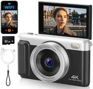 4K Digital Camera for Photography, 75MP Vlogging Cameras with Flip Screen | Built-in Wifi, 2500 mAh Battery, Autofocus, 16x Zoom, App Control, Compact Travel Camera for Beginners, Teens, Kids, Black 4K Digital Camera for Photography, 75MP Vlogging Cameras with Flip Screen | Built-in Wifi, 2500 mAh Battery, Autofocus, 16x Zoom, App Control, Compact Travel Camera for Beginners, Teens, Kids, Black