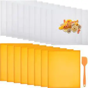 Silicone Dehydrator Mats & 10 Mesh Dryer Mats and 1 Baking Scraper, Reusable Non Stick Silicone Dehydrator Tray with Edge for Baking Fruits Meat Vegetables(Orange) Silicone Dehydrator Mats & 10 Mesh Dryer Mats and 1 Baking Scraper, Reusable Non Stick Silicone Dehydrator Tray with Edge for Baking Fruits Meat Vegetables(Orange)