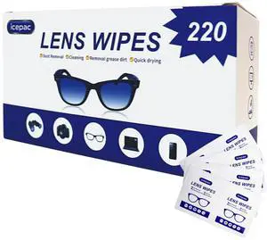 Lens Wipes for Eyeglasses - 220 Pre-Moistened Individual Wrapped Eye Glasses Cleaning Wipes | Glasses Cleaner Safely Cleans Glasses, Sunglasses, Phone Screen, Electronics & Camera Lens Lens Wipes for Eyeglasses - 220 Pre-Moistened Individual Wrapped Eye Glasses Cleaning Wipes | Glasses Cleaner Safely Cleans Glasses, Sunglasses, Phone Screen, Electronics & Camera Lens