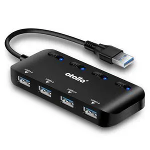USB 3.0 Hub 4-Port with Individual Switches, Ultra-Slim High-Speed Data Expander, 5Gbps USB Splitter for Laptop, PC, Keyboard, Mouse, Flash Drive LED Indicators, Plug & Play USB 3.0 Hub 4-Port with Individual Switches, Ultra-Slim High-Speed Data Expander, 5Gbps USB Splitter for Laptop, PC, Keyboard, Mouse, Flash Drive LED Indicators, Plug & Play