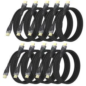 10K 8K HDMI Cable 6.6FT 10-Pack, 48Gbps Ultra High Speed HDMI 2.1 Cable Braided HDMI Cord 8K@60Hz, 4K@120Hz, eARC, HDR10+, HDCP2.3 for Monitor, PS5/PS4, Roku TV, Blu-ray, Laptop, HDTV 10K 8K HDMI Cable 6.6FT 10-Pack, 48Gbps Ultra High Speed HDMI 2.1 Cable Braided HDMI Cord 8K@60Hz, 4K@120Hz, eARC, HDR10+, HDCP2.3 for Monitor, PS5/PS4, Roku TV, Blu-ray, Laptop, HDTV