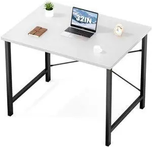 Computer Desk, Small Office 32 Inch Writing Work Study Student Teacher Home Bedroom Table with Metal Frame Wood Tabletop - White Computer Desk, Small Office 32 Inch Writing Work Study Student Teacher Home Bedroom Table with Metal Frame Wood Tabletop - White