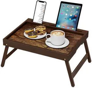 Bamboo Breakfast Tray with Foldable Legs & Detachable Stand | Ergonomic Handle | Portable Bed Tray for Eating, Working, Laptop, Tablet, and PhoneVintage Walnut Bamboo Breakfast Tray with Foldable Legs & Detachable Stand | Ergonomic Handle | Portable Bed Tray for Eating, Working, Laptop, Tablet, and PhoneVintage Walnut