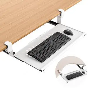 Keyboard Tray Under Desk - Full Metal Slide Out Holder, Rust-Resistant & Scratch-Proof, Double C-Clamps, 26x13" Tray for L Shape/Regular Desks, Standing/Sitting Workstation(White-A) Keyboard Tray Under Desk - Full Metal Slide Out Holder, Rust-Resistant & Scratch-Proof, Double C-Clamps, 26x13" Tray for L Shape/Regular Desks, Standing/Sitting Workstation(White-A)