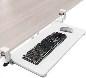 Ergonomic Keyboard Tray Under Desk, 25.6x11.8 Inch Board, White Heavy Duty Keyboard Drawer, Adjustable Height C-Clamp, Slide-Out Platform, Desk Accessories for Typing, 31.5" Including Clamp Ergonomic Keyboard Tray Under Desk, 25.6x11.8 Inch Board, White Heavy Duty Keyboard Drawer, Adjustable Height C-Clamp, Slide-Out Platform, Desk Accessories for Typing, 31.5" Including Clamp