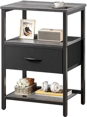 Night Stand with Fabric Drawer, Side Table with Mesh Shelf, Bedroom Nightstand, Fabric Drawer Dresser, Open Shelf, Metal Frame, Couch Side, Charcoal Gray Night Stand with Fabric Drawer, Side Table with Mesh Shelf, Bedroom Nightstand, Fabric Drawer Dresser, Open Shelf, Metal Frame, Couch Side, Charcoal Gray