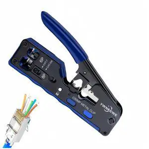 RJ45 Crimp Tool Pass Through,All-In-One Modular Ethernet Crimper for CAT7 CAT6A CAT6 CAT5E CAT5,Ethernet Crimping Tool Kit,Network Terminal Crimper Tool RJ45 Crimp Tool Pass Through,All-In-One Modular Ethernet Crimper for CAT7 CAT6A CAT6 CAT5E CAT5,Ethernet Crimping Tool Kit,Network Terminal Crimper Tool