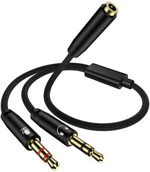 Headphone Mic Splitter for PC, Braided 3.5mm Female to 2 Dual Male Audio Adapter 2-in-1 Y Separator Aux Dongle Converters Cable Cord Compatible with Headset Microphone Gaming Computer Speaker Laptop Headphone Mic Splitter for PC, Braided 3.5mm Female to 2 Dual Male Audio Adapter 2-in-1 Y Separator Aux Dongle Converters Cable Cord Compatible with Headset Microphone Gaming Computer Speaker Laptop