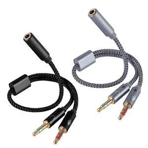 2pcs 2-in-1 Headphone & Microphone Splitter Cable, 3.5mm/0.14in Female to Dual 3.5mm/0.14in Male Audio Adapter Black & Gray Y-Splitter for Gaming Headset PC Laptop Computer Speaker 2pcs 2-in-1 Headphone & Microphone Splitter Cable, 3.5mm/0.14in Female to Dual 3.5mm/0.14in Male Audio Adapter Black & Gray Y-Splitter for Gaming Headset PC Laptop Computer Speaker
