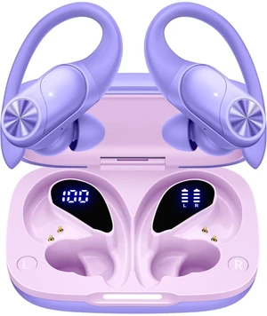 Bluetooth Headphones Wireless Earbuds 80hrs Playtime Wireless Charging Case Digital Display Sports Ear buds with Earhook Deep Bass IPX7 Waterproof Over-Ear Earphones for TV Phone Laptop Purple Bluetooth Headphones Wireless Earbuds 80hrs Playtime Wireless Charging Case Digital Display Sports Ear buds with Earhook Deep Bass IPX7 Waterproof Over-Ear Earphones for TV Phone Laptop Purple
