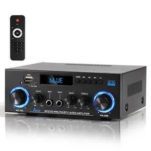 AK50 Home Audio Amplifier,400W Home 2.0 Channel Stereo Receiver with Bluetooth 5.0,Active Subwoofer Output,FM Radio,USB/SD/AUX,MIC in for Passive Speakers AK50 Home Audio Amplifier,400W Home 2.0 Channel Stereo Receiver with Bluetooth 5.0,Active Subwoofer Output,FM Radio,USB/SD/AUX,MIC in for Passive Speakers