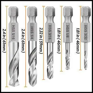 MEOF 1/4 Hex Shank Drill Bit Set 5PCS Stubby Drill Bit Set for l M2 Short Length Drill Bit Steel for Quick Change Chuck MEOF 1/4 Hex Shank Drill Bit Set 5PCS Stubby Drill Bit Set for l M2 Short Length Drill Bit Steel for Quick Change Chuck
