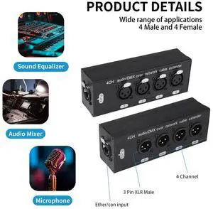 RJ45 To 4 Channel 3Pin XLR Ethernet Extender 1 Pair Audio Cable Extender for Stage Sound Lighting Audio Recording Studio RJ45 To 4 Channel 3Pin XLR Ethernet Extender 1 Pair Audio Cable Extender for Stage Sound Lighting Audio Recording Studio