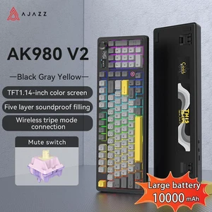 AJAZZ AK980 V2 Mechanical Gaming Keyboard with Display Screen, 10000mAh Battery, 98% Wireless Keyboard with BT/USB-C/2.4GHz, Hot Swappable, Linear Switch, Knob, RGB for Win/Mac AJAZZ AK980 V2 Mechanical Gaming Keyboard with Display Screen, 10000mAh Battery, 98% Wireless Keyboard with BT/USB-C/2.4GHz, Hot Swappable, Linear Switch, Knob, RGB for Win/Mac