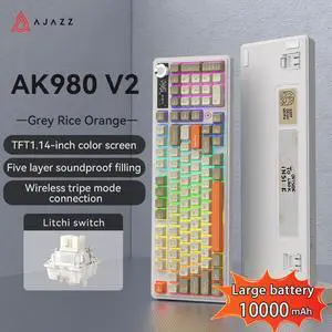 AJAZZ AK980 V2 Mechanical Gaming Keyboard with Display Screen, 10000mAh Battery, 98% Wireless Keyboard with BT/USB-C/2.4GHz, Hot Swappable, Linear Switch, Knob, RGB for Win/Mac AJAZZ AK980 V2 Mechanical Gaming Keyboard with Display Screen, 10000mAh Battery, 98% Wireless Keyboard with BT/USB-C/2.4GHz, Hot Swappable, Linear Switch, Knob, RGB for Win/Mac