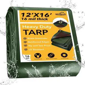 Tarp 12x16 Feet 16 Mil Heavy Duty Waterproof Tarp, Large Multipurpose Cover with Brass Grommets and Reinforced Edges, UV Resistant Thick Poly Tarps for Outdoor Camping Tent Pool Car, Green Tarp 12x16 Feet 16 Mil Heavy Duty Waterproof Tarp, Large Multipurpose Cover with Brass Grommets and Reinforced Edges, UV Resistant Thick Poly Tarps for Outdoor Camping Tent Pool Car, Green