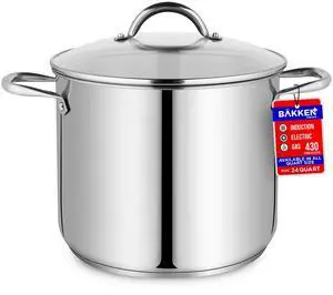 Stainless Steel Stockpot with Tempered Glass Lid 24 Quart, Durable 18/0 Stainless Steel, Impact-Bonded Base for Even Heating, Riveted Handles, Oven & All Stove Compatible, Safe Up To 500°F (260°C) Stainless Steel Stockpot with Tempered Glass Lid 24 Quart, Durable 18/0 Stainless Steel, Impact-Bonded Base for Even Heating, Riveted Handles, Oven & All Stove Compatible, Safe Up To 500°F (260°C)